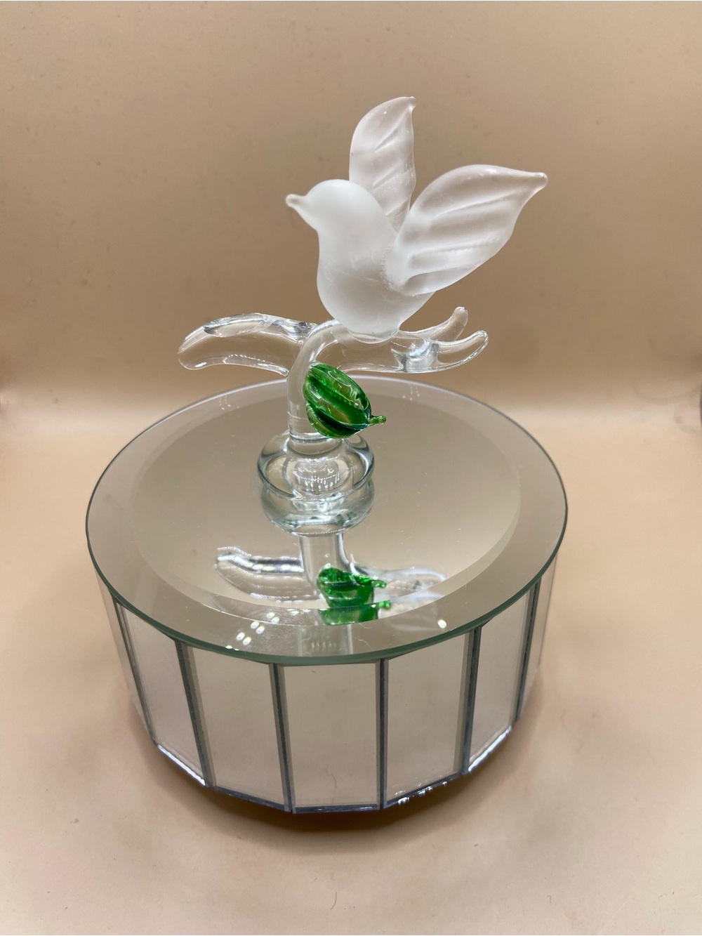 Glass Dove Trinket Box with Green Accent
